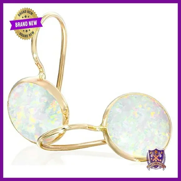 14k Yellow Gold Opal Dangle Earrings 8mm Handmade Wedding Jewelry Gift